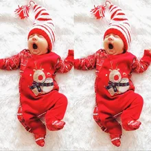 Рождественский комбинезон с оленем для новорожденных мальчиков и девочек, комбинезон, одежда, красный комбинезон для малышей