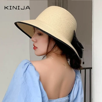 

Hawaiian Straw Hats Ma'am Leisure Go On A Journey Bow Straw Hat Outdoors On travel Sunscreen Sun Hat big brim hat casual hat