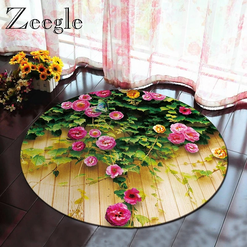Zeegle 3D Round Carpet Anti-slip Living Room Rug Kids Bedroom Carpet Yoga Mat Floor Doormat Washable Computer Chair Floor Rug