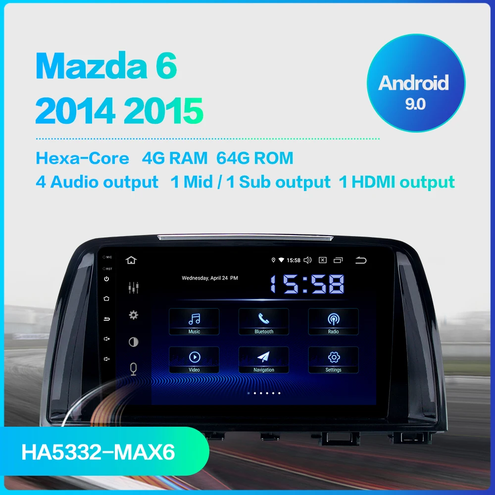 Perfect for Mazda 6 Atenza 2013 2014 Vehicle 9" Car 1 Din Radio GPS Android 9.0 Navigator DSP PX6 RK3399 Car Multimedia Player Stereo PC 1