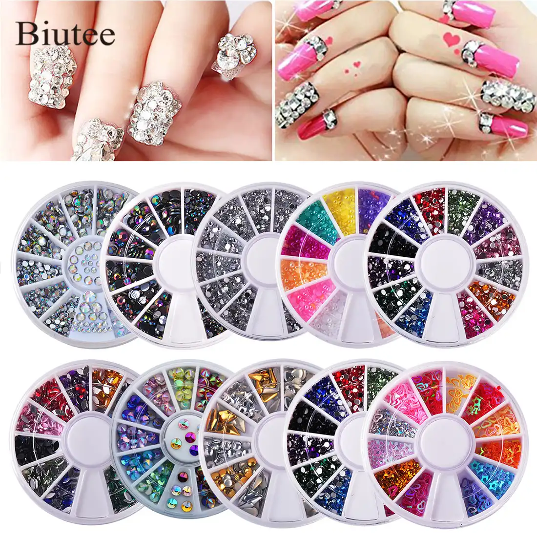 Biutee 10pcs Set Nails Decoration Nail Art Diamond Boxes Shiny Diamonds Acrylic Box Various Colors Nail Decoration Kit Nail 3d Sets Kits Aliexpress