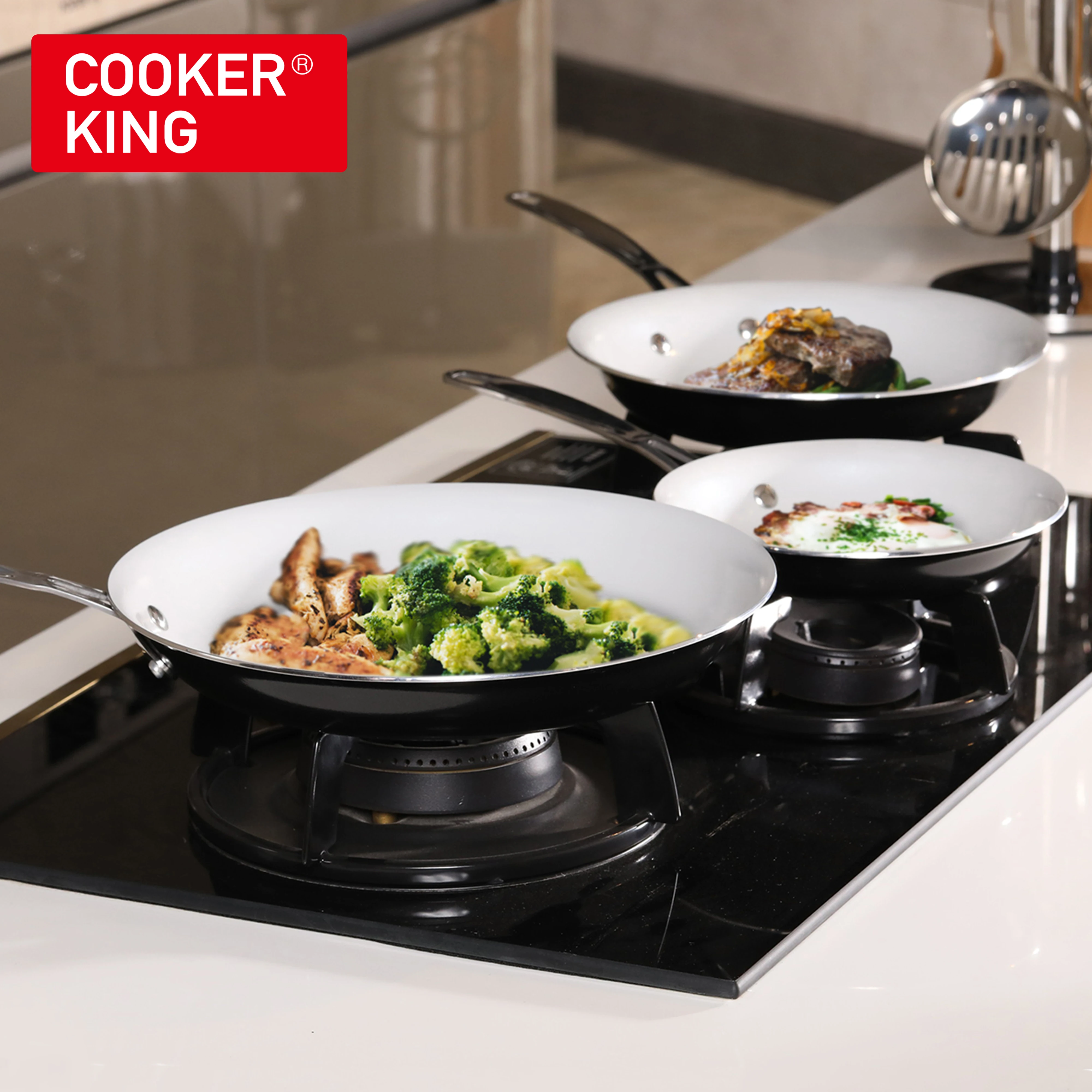 

COOKER KING Cookware Set,Three-piece Ceramic Frying Pan,20/26/30cm,Nonstick Pots,7 Colors for Choice,Can Use in Microwave