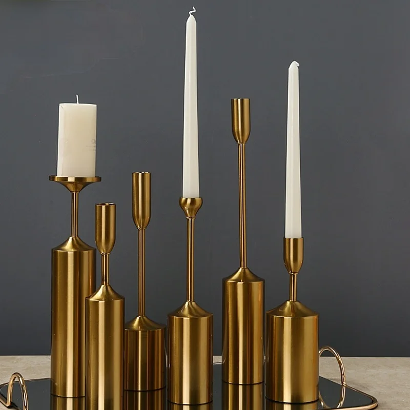 Simple Moments Metal Gold Plated Candle Holders High Quality Pillar