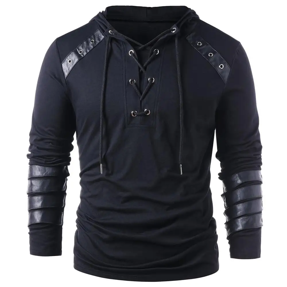 Men's Gothic Steampunk Hoodie Shirts Sweatshirt Lace Up Long Sleeve Pullover Hooded Casual Blouse Tops long sleeve sweater men long sleeve shirt