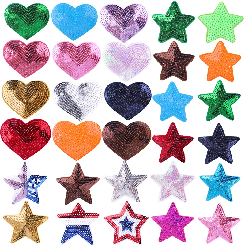 

Multiple Colour Heart-shaped Patch Star Sequined Patches Stickers For Kid Clothes Iron on Patch for Clothing Badges Stripe