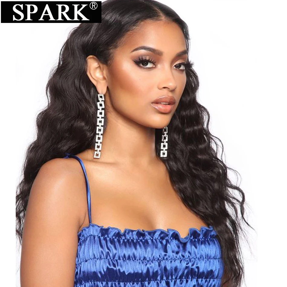 Spark 13x1 Lace Closure Wig Brazilian Human Hair Loose Deep Wave T Part Pre Plucked Hairline Lace Frontal Human Hair Wigs Remy
