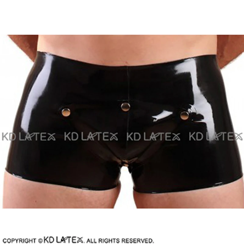 Black Sexy Latex Boy Shorts With Codpiece Button Front Rubber Boxer Underpants Underwear Briefs DK-0146 |