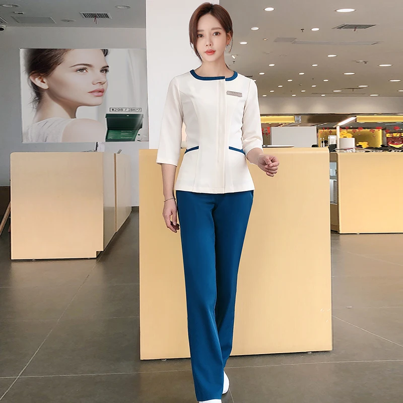 Uniformes de Spa para mujer, ropa de trabajo de salón Tops y pantalones de manga tres cuartos, de trabajo de salud femenina, cuello redondo - AliExpress Ropa de mujer