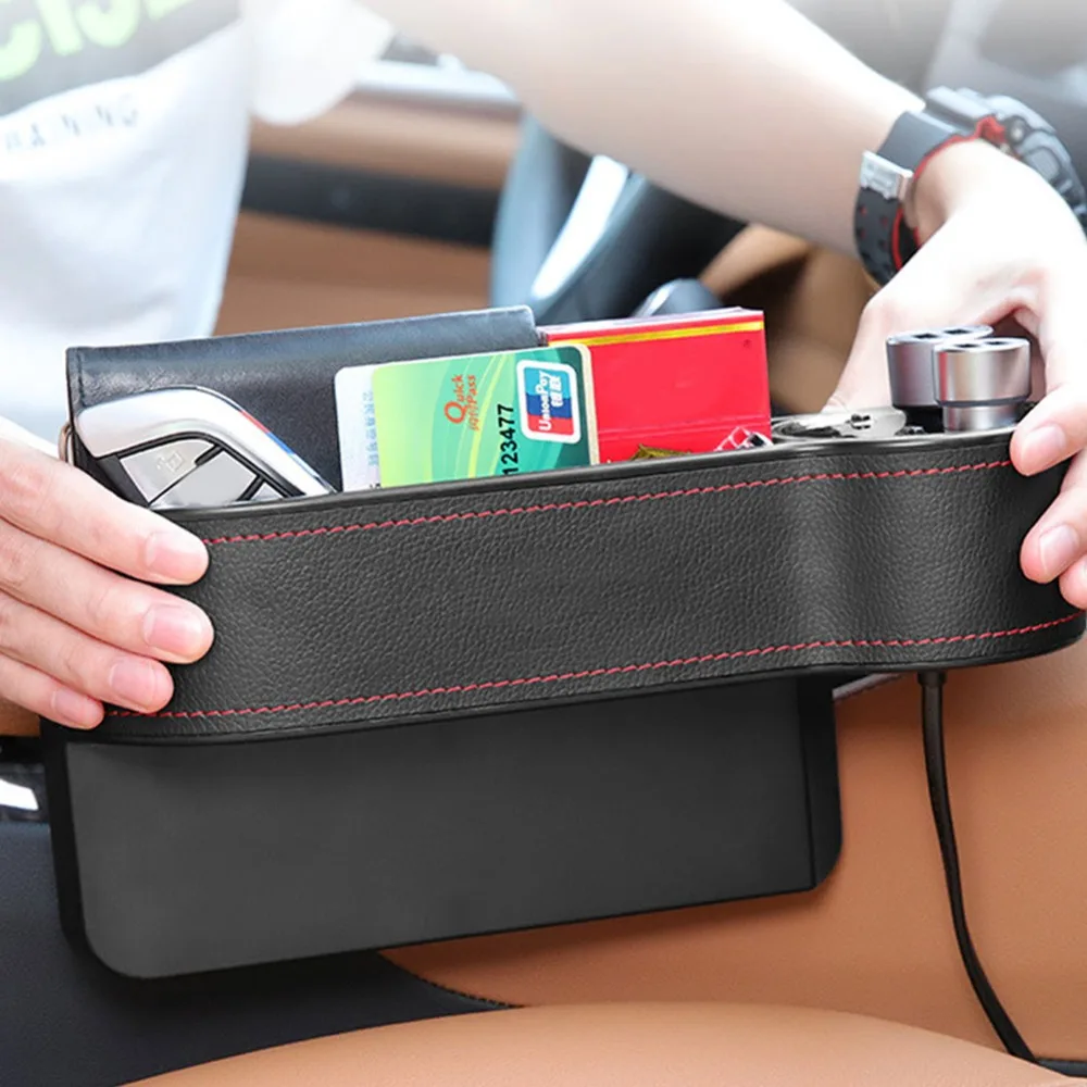 Автомобильное сиденье зазор Организатор хранения данных двойной USB порт зарядное устройство прикуриватель