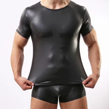 Мужская упругая краска, кожаные футболки, мужские сексуальные топы для фитнеса, футболки для геев, мужские футболки с круглым вырезом для сцены, Сексуальная мужская повседневная одежда