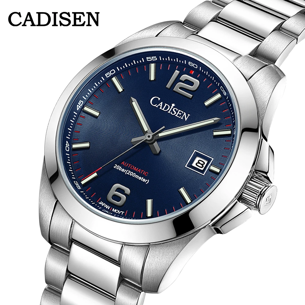2021 New CADISEN Watch MIYOTA 8215 Movement Automatic Watch for Men 200m Waterproof Men Mechanical Wristwatch Blue Creative Dial