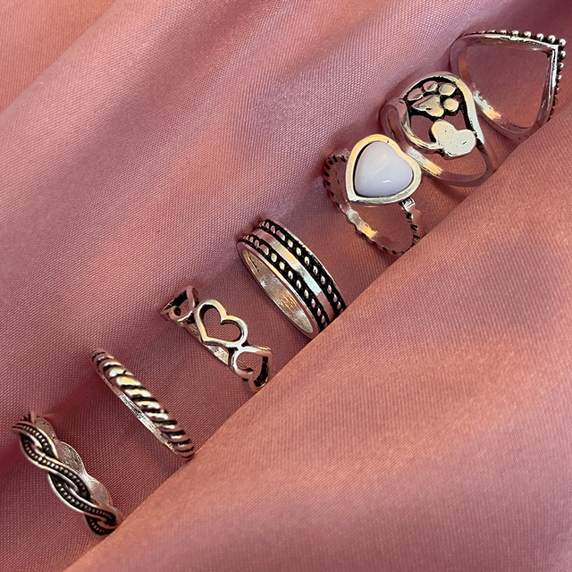 Silver Plated Angel Wings Ring for Womens Gothic Punk Steampunk Heart Butterfly Skull Ring Sets Party Jewelry 2021