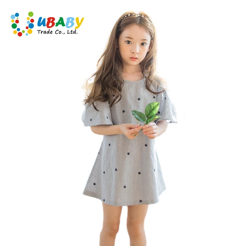 Girls Summer Dress Pure Cotton Off The Shoulder Striped Party Children