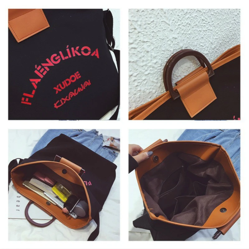 S. IKRR одноцветная Сумка-тоут, Холщовая Сумка с буквенным принтом, сумки через плечо для женщин, модная сумка для покупок, сумки, дизайнерская повседневная большая сумка