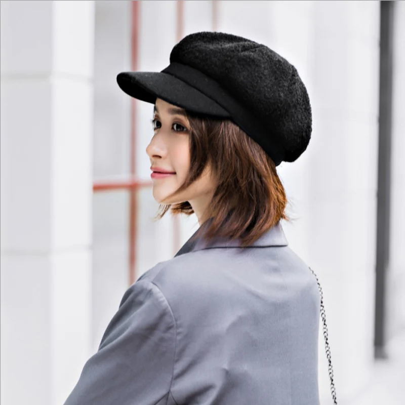 

2019 Fashion Women Wool Octagonal Hat Solid Color Retro Newsboy Hat Berets Visor Cap Female Warm Thick Winter Hats
