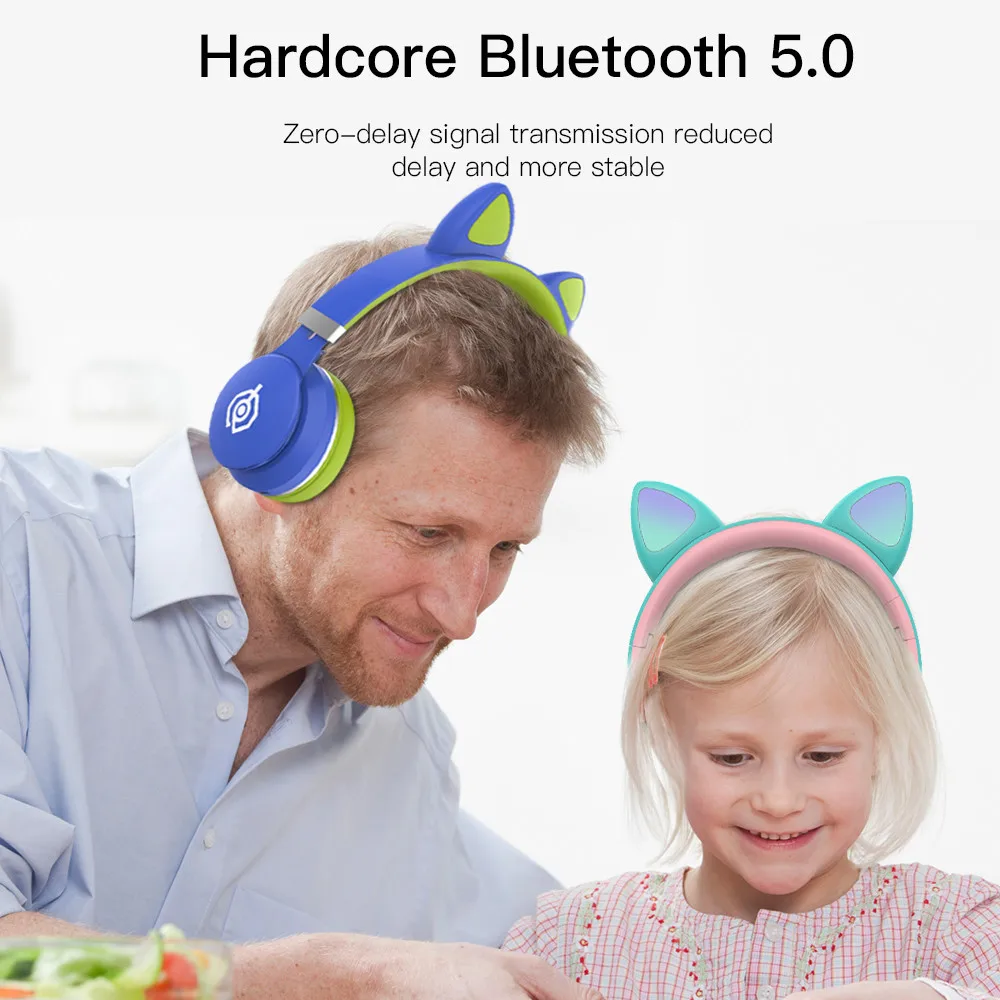 LED Cat Ear Headphones Noise Cancelling Headphones Bluetooth 5 0 Young People Kids Headset Support TF Card 3 5mm Plug With Mic