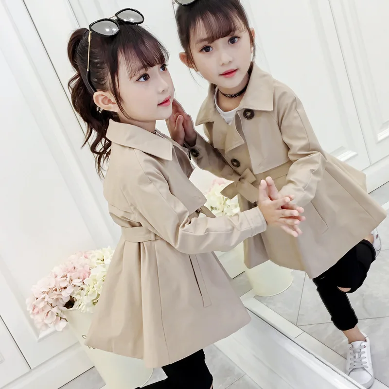 

Girls Autumn Trench Coat 2019 New Style Spring And Autumn Korean-style Double Breasted Solid Color Kids' Overcoat Big Boy Girls'