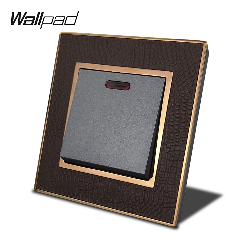 Горячая 45A DP двойной полюс водонагреватель Wallpad роскошная кожаная панель серебро золото рамка переключатель света Настенные переключатели