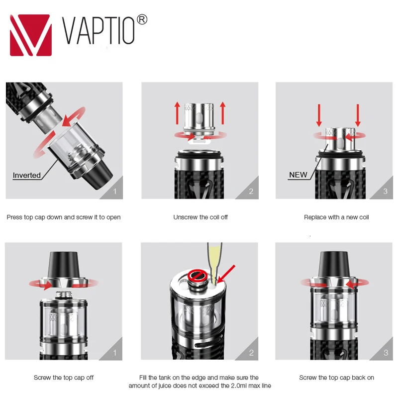 Vape испаритель ручка 2200 мАч Vaptio SOLO F2 комплект мод 50 Вт катушка 0 25 Ом двухъядерный