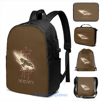 

Funny Graphic print Firefly Serenity Silhouette USB Charge Backpack men School bags Women bag Travel laptop bag