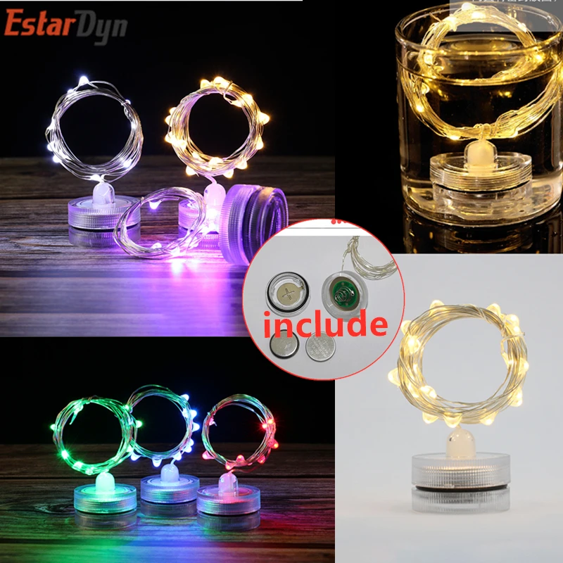 

IP65 Waterproof 1m 2 m LED garland copper and silver wire string lamp 10 20 LED diving battery box Built-in battery for holiday
