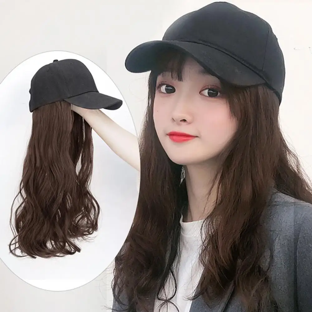 Горячие 60 см цельные волосы удлиненные волнистые волосы с регулируемой бейсболкой