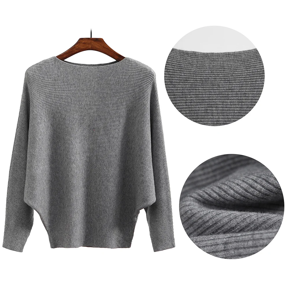 

Sweater Crewneck Knitted Pullover Tops For Women Bat Sleeve Fashion