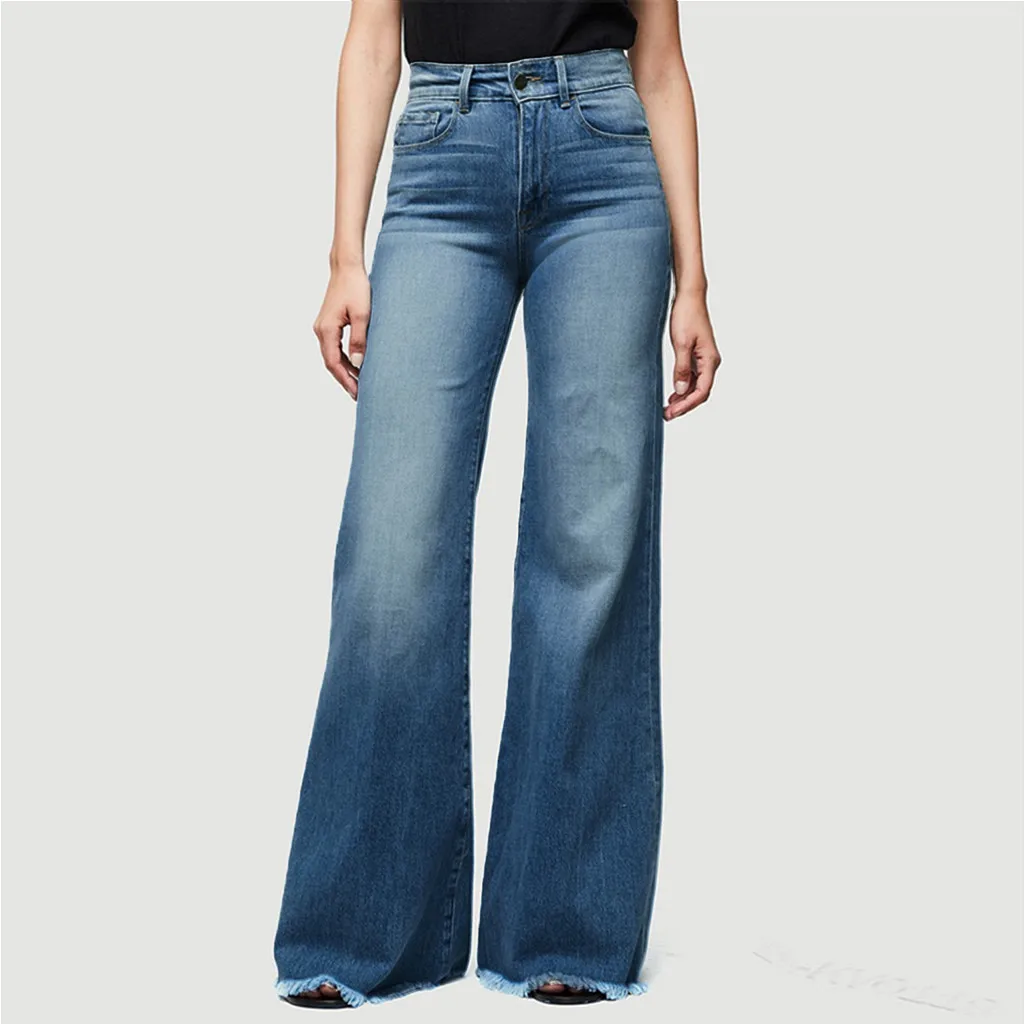 Jaycosin осенние модные женские повседневные расклешенные джинсы, джинсовые обтягивающие Стрейчевые брюки с карманами, женские широкие винтажные джинсы 11#4 - Цвет: Синий