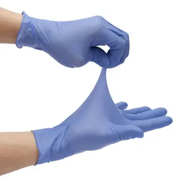 

2020 New Solid 100pcs Solid Blue Nitrile Glove Disposable Powder Latex S M L