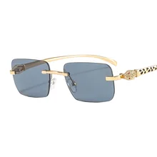 

Small Rimless Rectangle Leopard Head Sunglasses Women Clear Lens Men Shades Brand Punk Square Sun Glasses Female UV400 Oculos