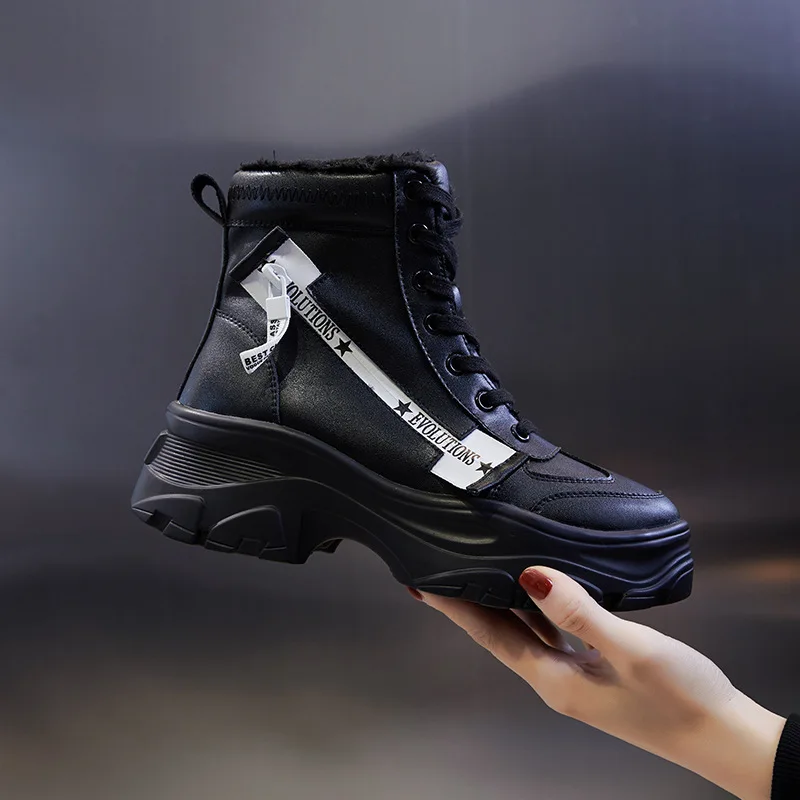 Thin Black Jookrrix; коллекция года; удобные женские кроссовки на танкетке 6 см с высоким берцем; женская обувь из натуральной кожи - Цвет: Thin Black