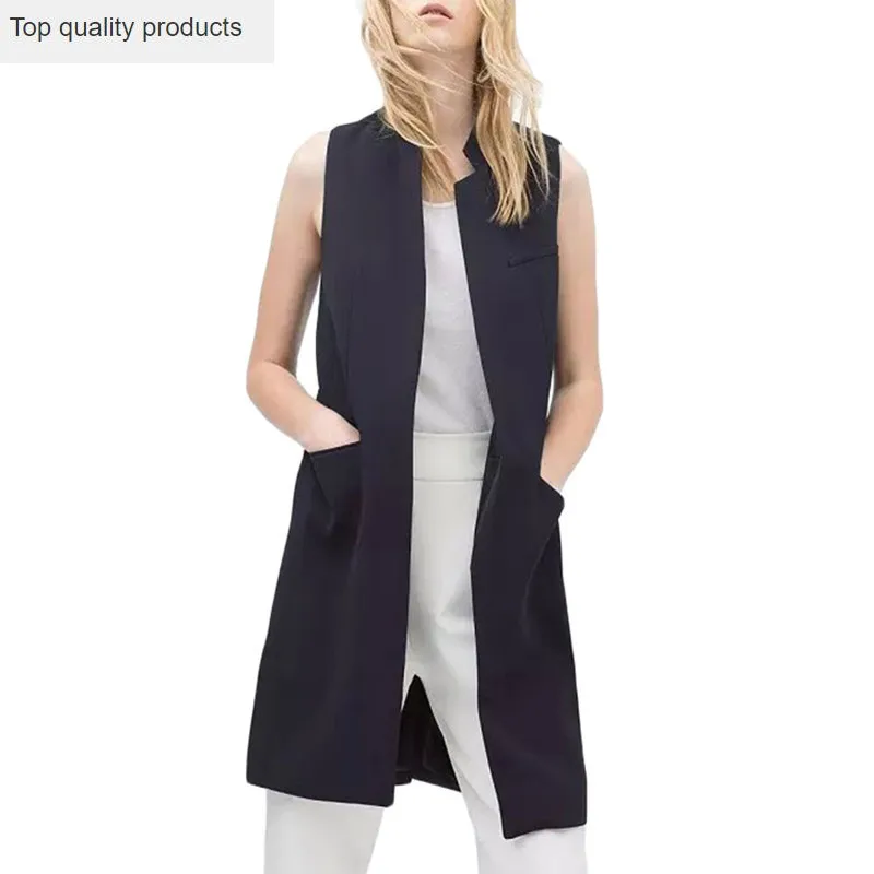 

2020 New Spring Women White Black Long Vest Coat Europe Waistcoat Sleeveless Jacket back Split Outwear Casual Top Female LH525