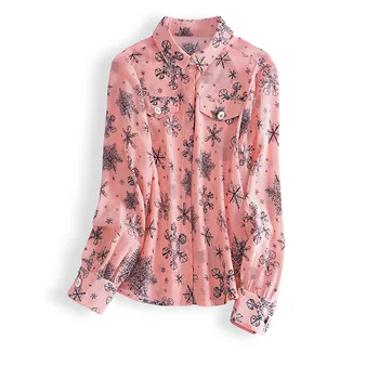 

Tcyeek Vintage Summer Spring 100% Real Silk Women's Shirt Elegant Floral Print Long Sleeve Blouse and Tops Women Blusas 2020 346