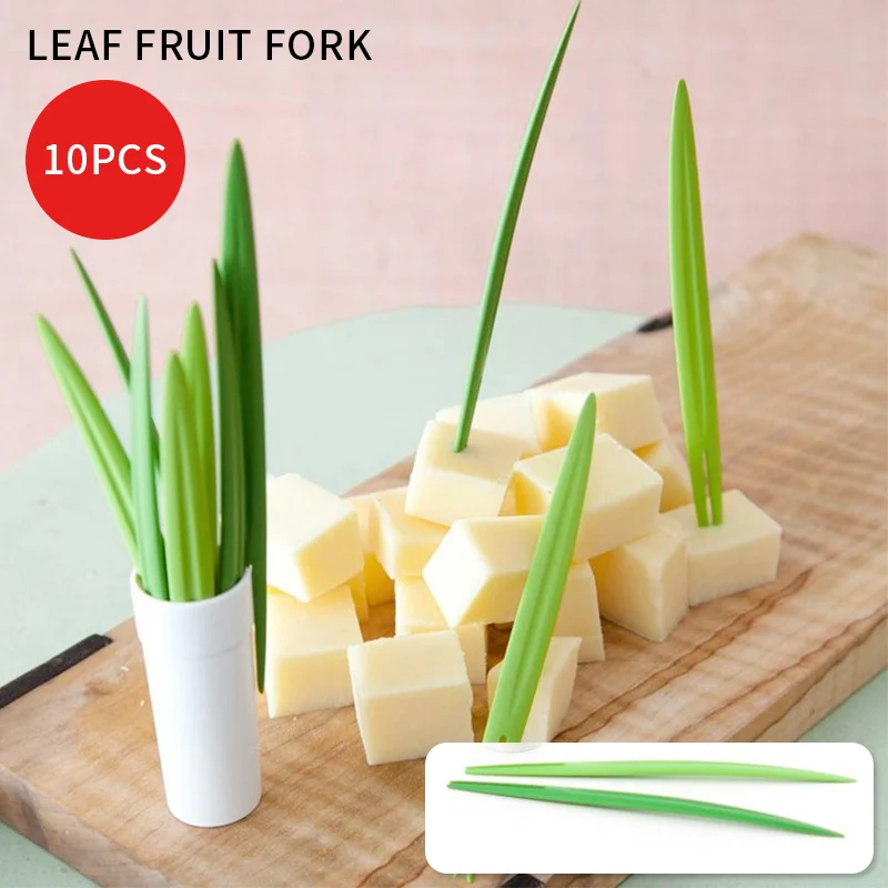 Creative 10pcs/Set Green Bamboo Leaf Fruit Fork Chopsticks Cocktail Wedding Festival Birthday Kitchen Gadget Tools | Дом и сад