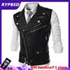 2016 New Arrival Men's Casual Multi Zipper Leather Vest Short Design Turn-Down-Collar Slim Vest ► Photo 1/6