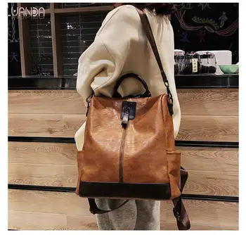 

Women Girl Multifunction Lady Designer Teenager school Handbag Bag Pu Brown high quality Simple Leather Collage Backpacks