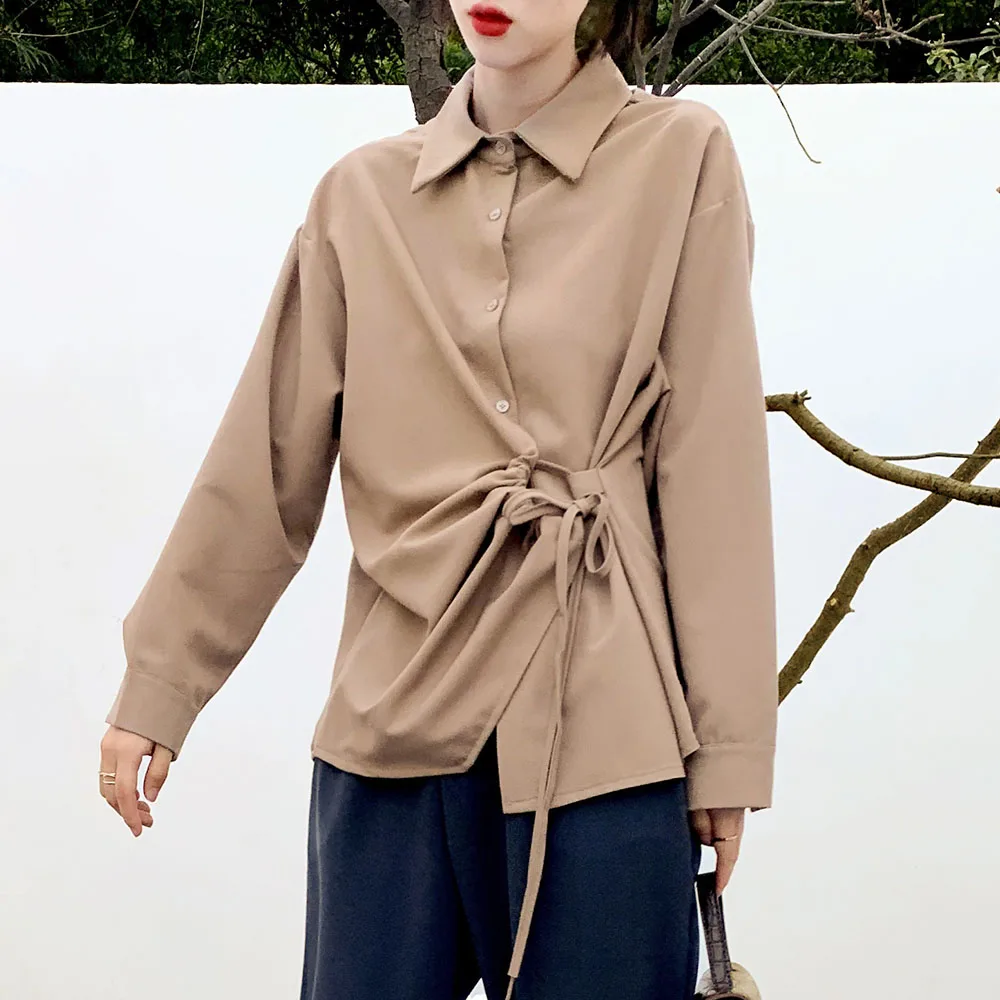 

Designer Blouse Women Autumn and Spring Long Sleeve Lace-Up Chic Loose Shirts Korean Office Boho Elegant Harajuku Female Tops