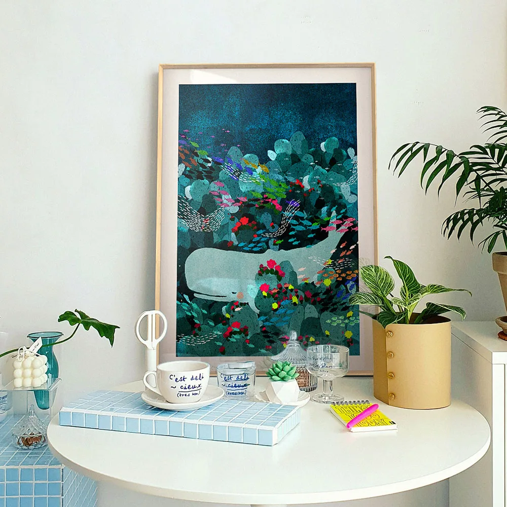 

Cartoon Animal Whale Fall Wall Art Canvas Painting Nordic Poster Ins Picture Printing For Livingroom Kid‘s Room Home Decor