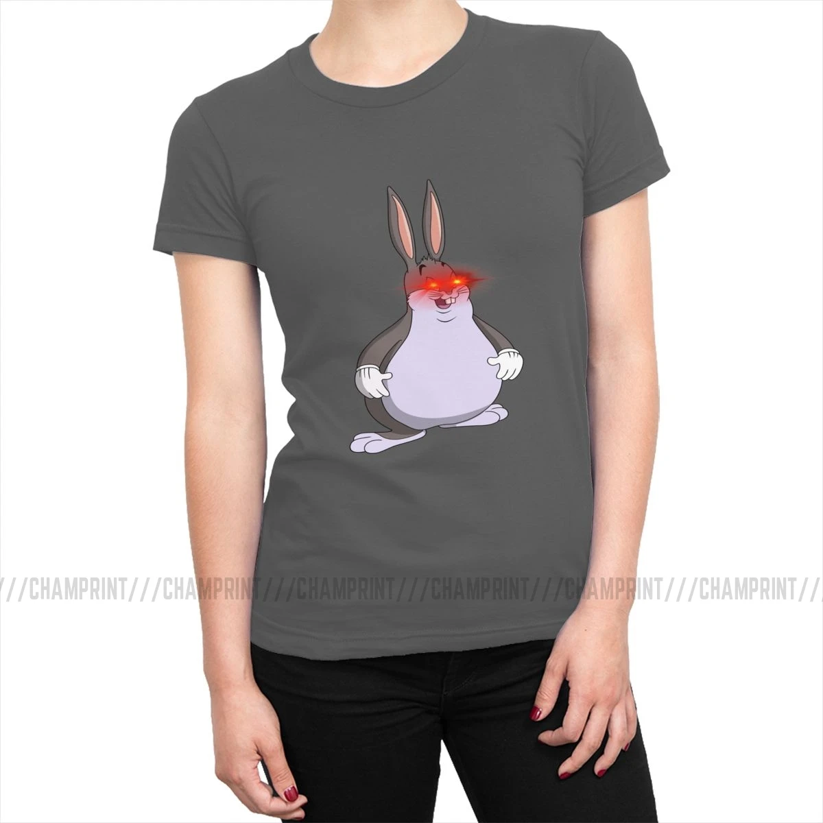 Для женщин большой Chungus толстая футболка для девочек с принтом в виде кролика Футболка Harajuku короткий рукав хлопковые футболки Топ с круглым вырезом уличная Женская одежда с надписью «Размеры - Цвет: Темно-серый
