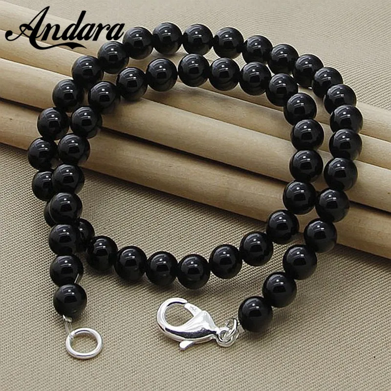 

Hot Selling 925 Silver Black Pearl Necklaces OT Buckle Fashion Jewelry Accessories for Women Men N096