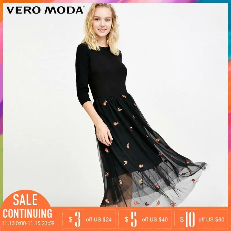 Vero Moda 2019 Новая мода o-образным вырезом Высокая талия средней длины Вышивка
