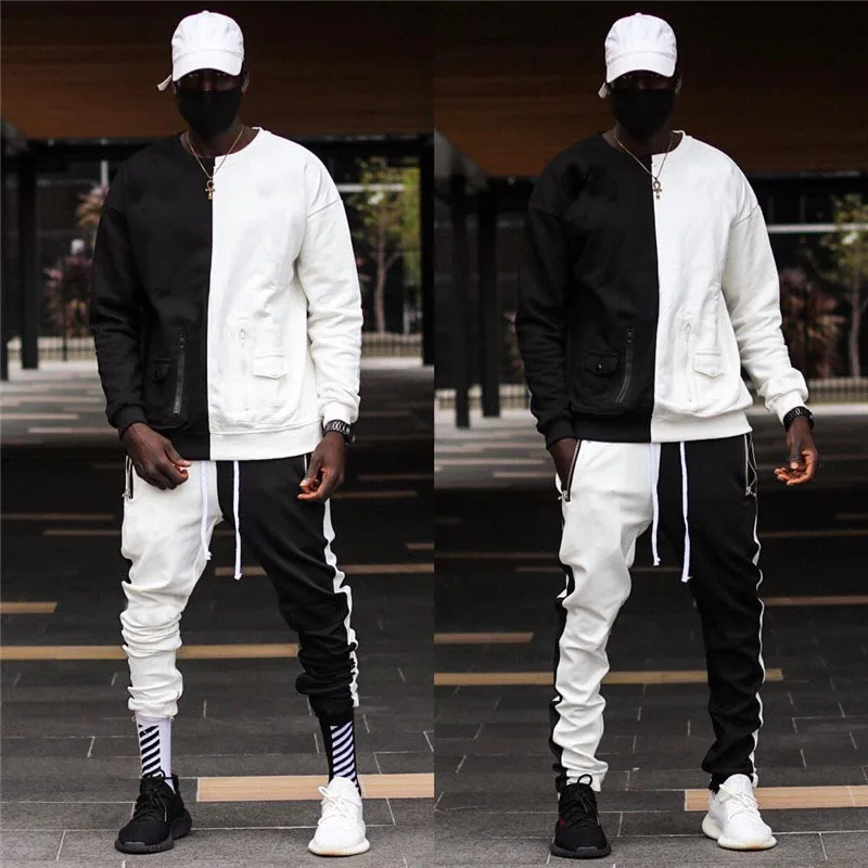 2019 Men Sets Fashion Autumn Color Patchwork Tracksuit Set Sport 2 Pieces Sweatsuit Male Pullover Hoodies Pants Track Suits 2019 Men Sets Fashion Autumn Color Patchwork Tracksuit Set Sport 2 Pieces Sweatsuit Male Pullover Hoodies Pants Track Suits