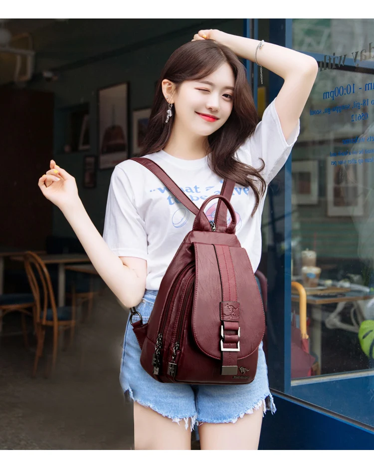Fashion Upgraded Version Women Backpack Female Durable Leather Shoulder Bag Pretty Style Girls School Bag Travel Backpack
