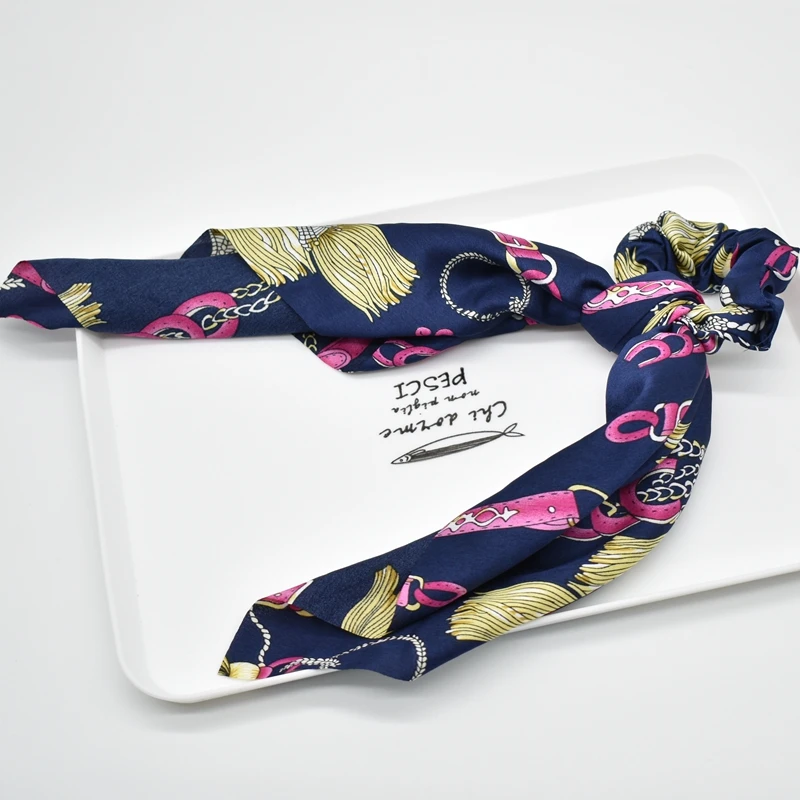 fashion Ponytail Scarf Elastic Hair Rope for Women Hair Bow Ties Scrunchies Hair Bands Flower Print Ribbon Hairbands - Цвет: 32
