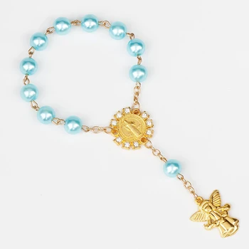 

Imitation Pearl Beads Catholic Rosary Catholic Holy Communion Angel Wings Crucifix Pendants Bracelet Nice Gifts