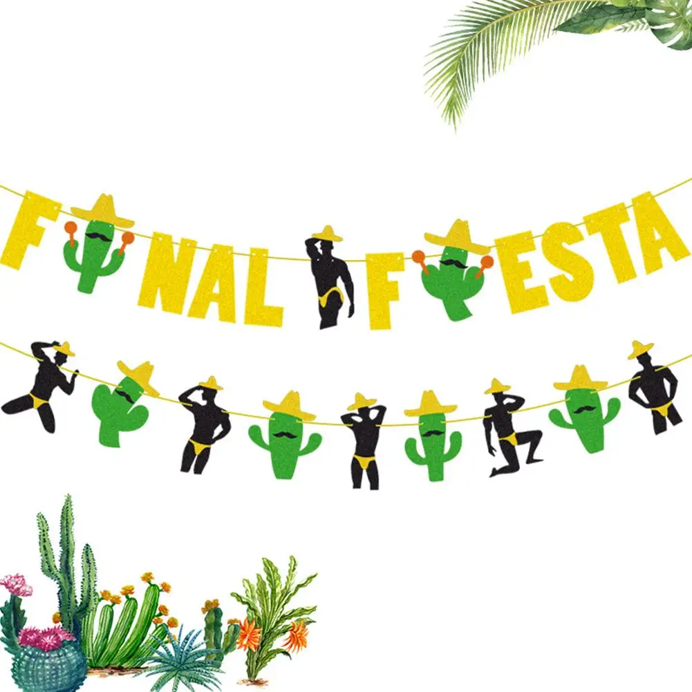 Золотой блестящий Final Fiesta баннер Блестящий кактус гирлянда вытяжной флаг для принадлежности для тематической вечеринки мексиканское украшение