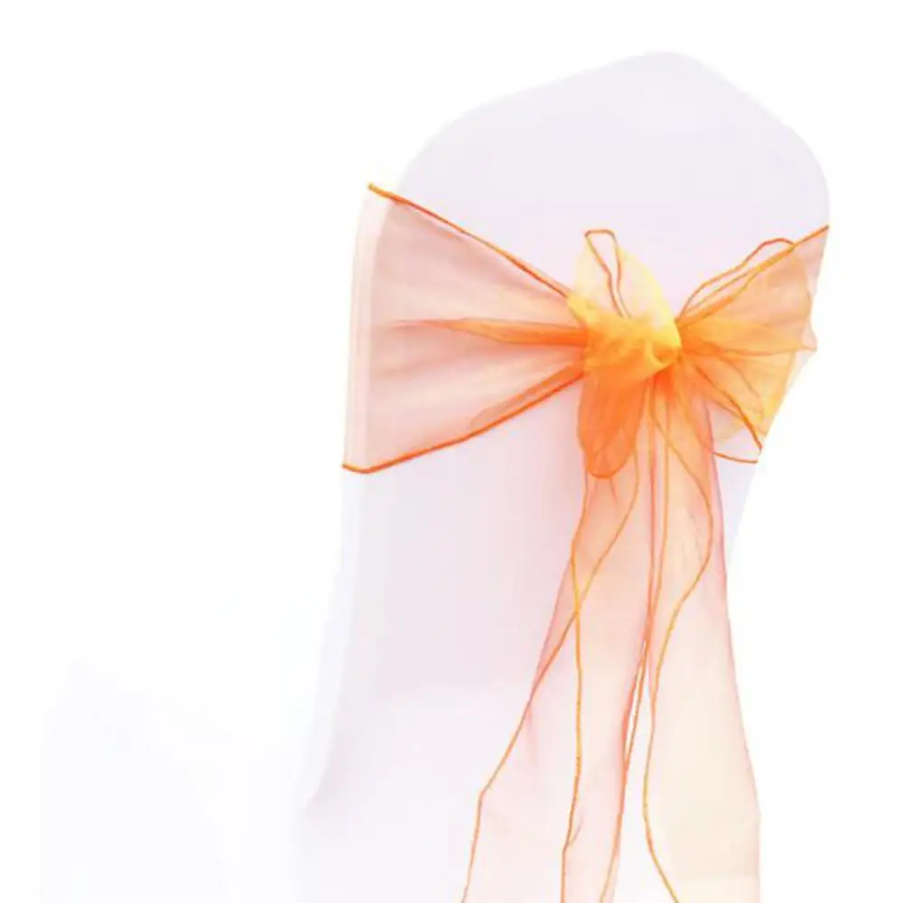 Orange 25 шт./партия, из органзы, чехлы для стула, прозрачные ленты, свадебные чехлы для стула, банты, ленты, галстуки для Свадьба Вечерние украшения в отеле - Цвет: Orange