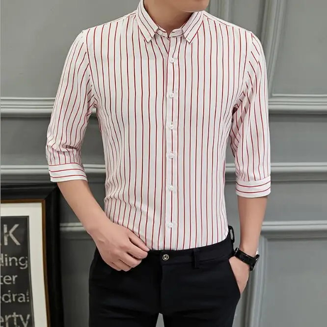 Модная мужская одежда Slim Fit Мужская рубашка с длинными рукавами мужская клетчатая хлопчатобумажная повседневная мужская рубашка Social Plus высокого качества Топ SizeM-5XL - Цвет: white red