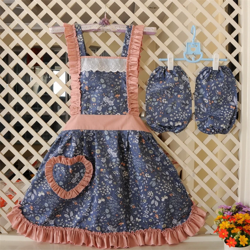 Floral Waterproof Princess Apron Anti-oil Kitchen Cooking Restaurant Cleaning Apron Creative Aprons for Woman Outsides BBQ
