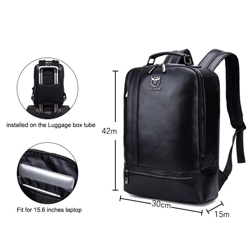 Bullcaptain Multifunction Men 15Inch Laptop Leather Backpack Fashion Minimalist Male Backpack Travel Backpack for Men